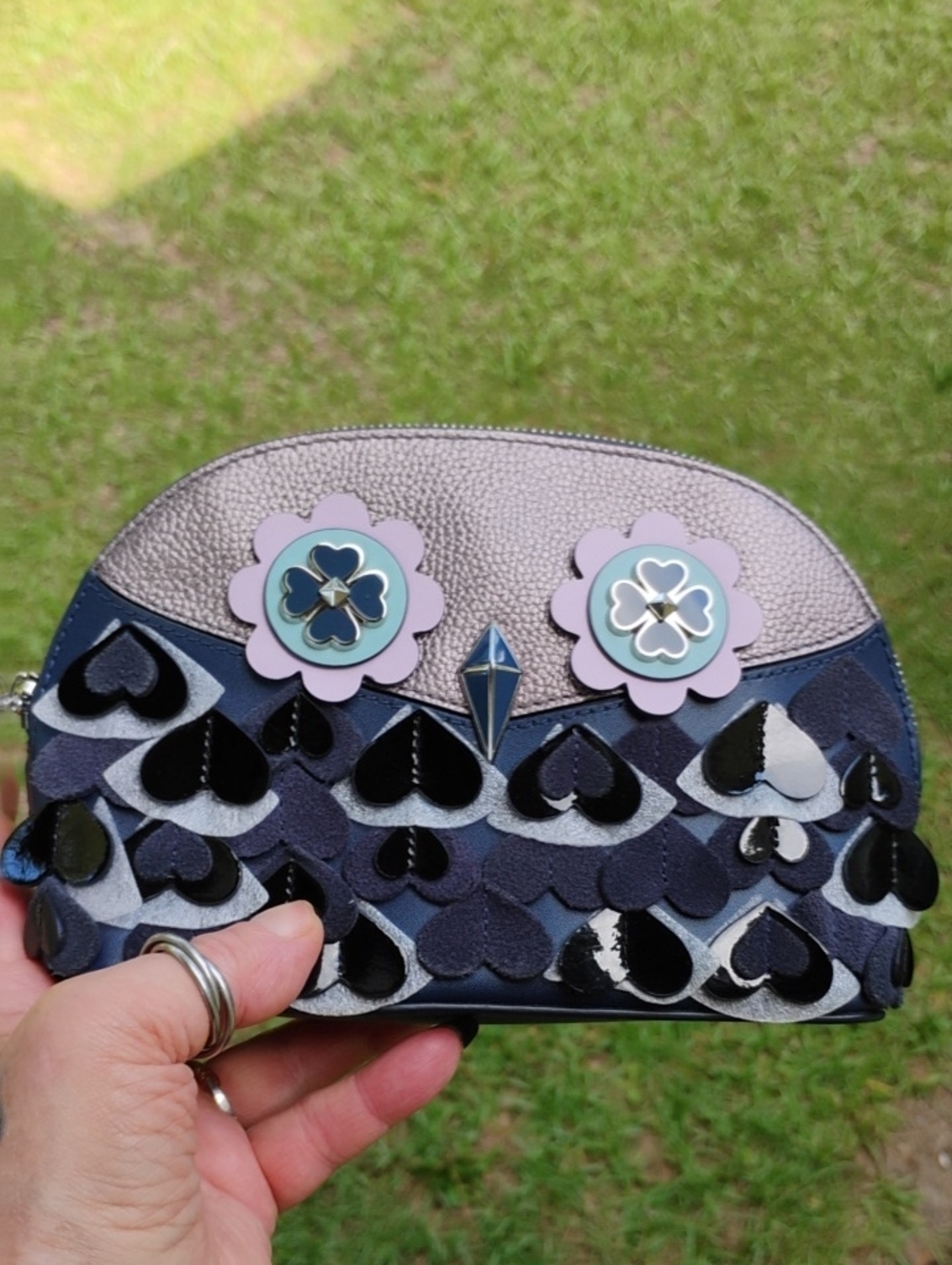 Kate Spade Nwot Navy and Lavender Floral Appliqué Women's Zip Pouch